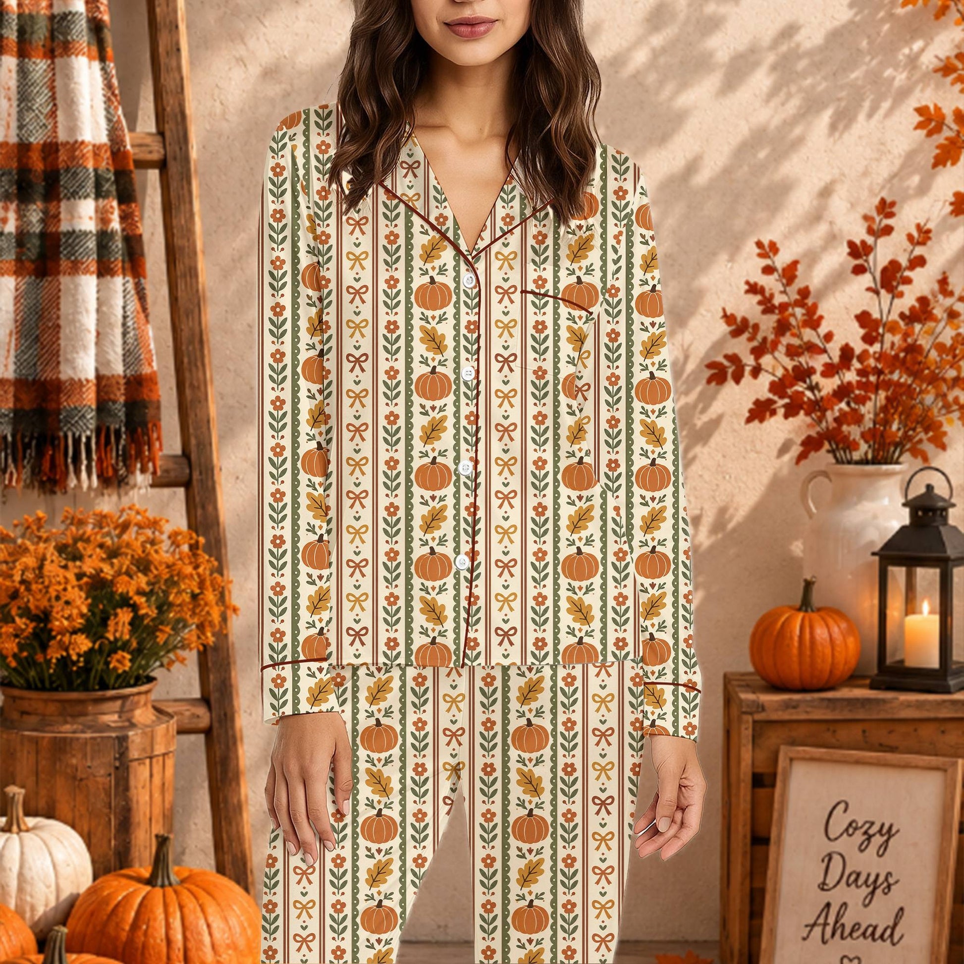 Folded view of the autumn pattern pajama set