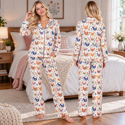 Alternative front view of the matching family pajamas with chicken pattern