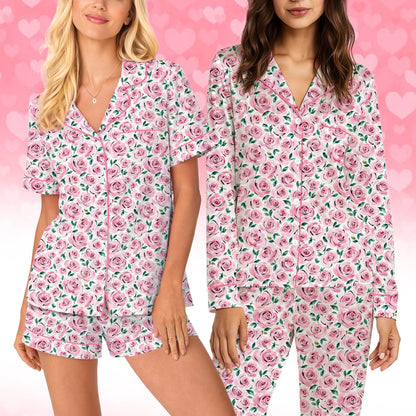 Front view showing details of the floral pajama set top