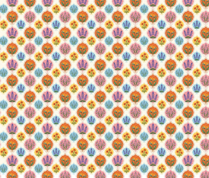 Alternate view showing the details of the scalloped floral medallion print
