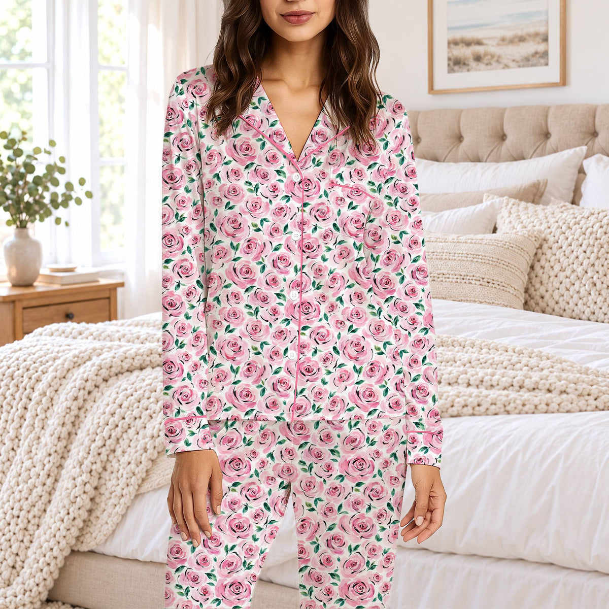 Another lifestyle view of family members in matching family pajamas