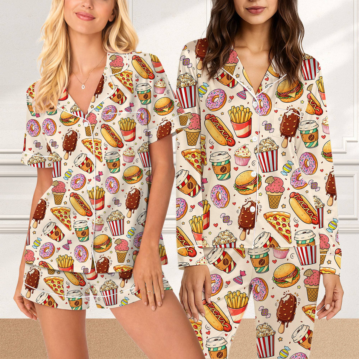Another front view of the matching family pajamas with food design