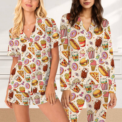 Another front view of the matching family pajamas with food design