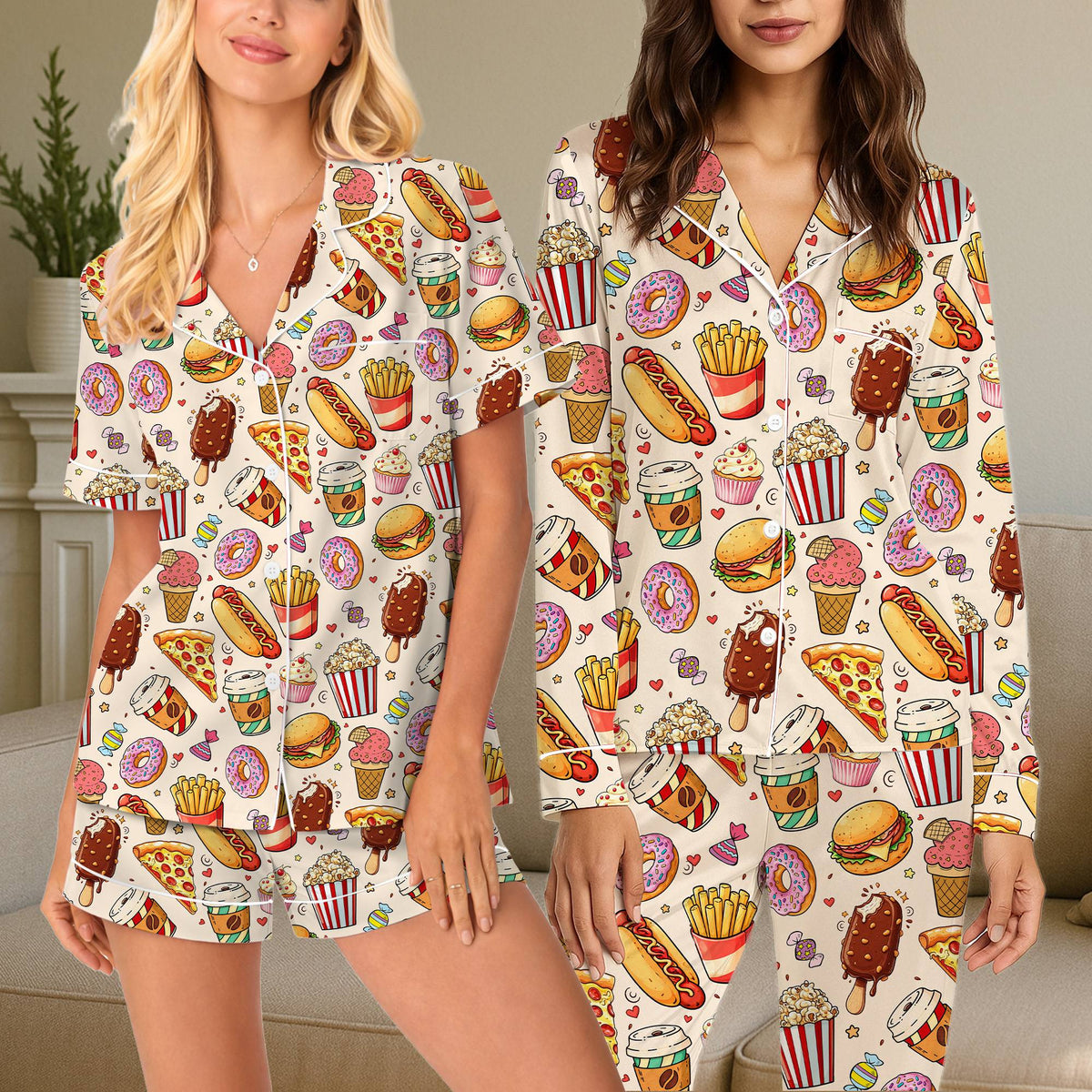 Front angle of the comfortable matching family food pajama set
