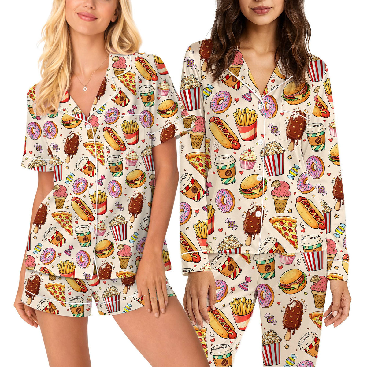 Detailed front view of the polyester food pajama set