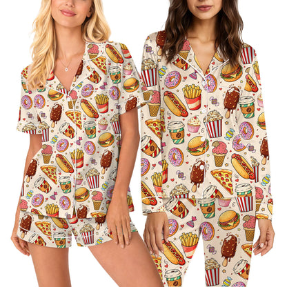 Detailed front view of the polyester food pajama set