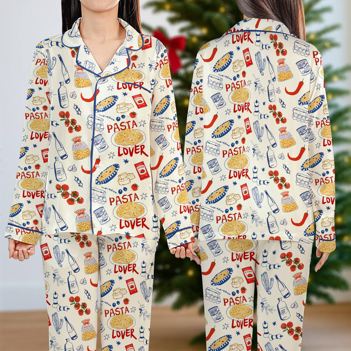 Final front view of the food/pasta pajama set in polyester