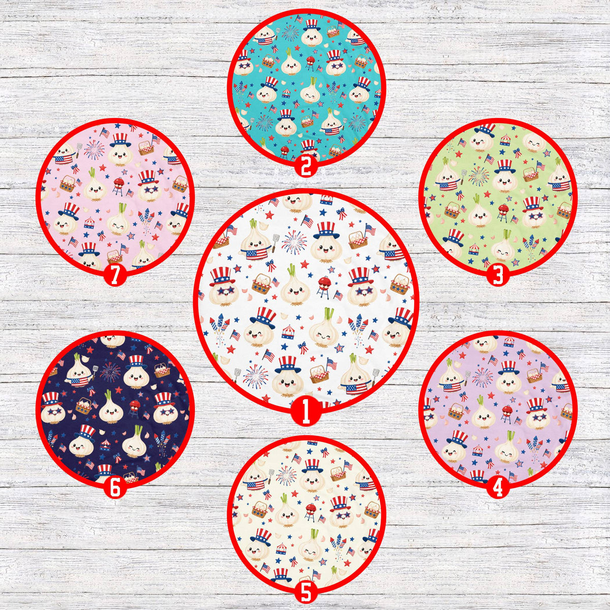 Multicolor matching family fourth of july pajama set featuring a garlic BBQ design, other view
