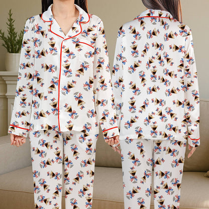 Additional front view of the white holiday matching family pajamas.