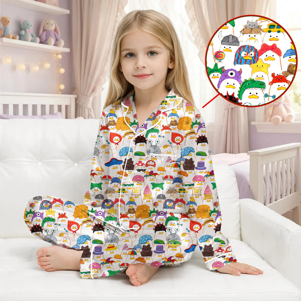 Group of family members in funny ducks pajama set