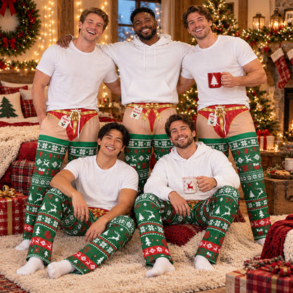 Lifestyle view of adults enjoying matching xmas family pajamas