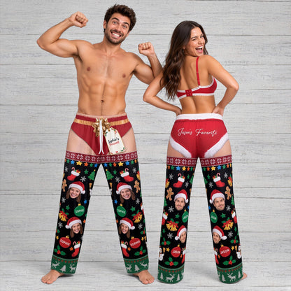 Lifestyle image of the funny naughty Christmas pajama set in black