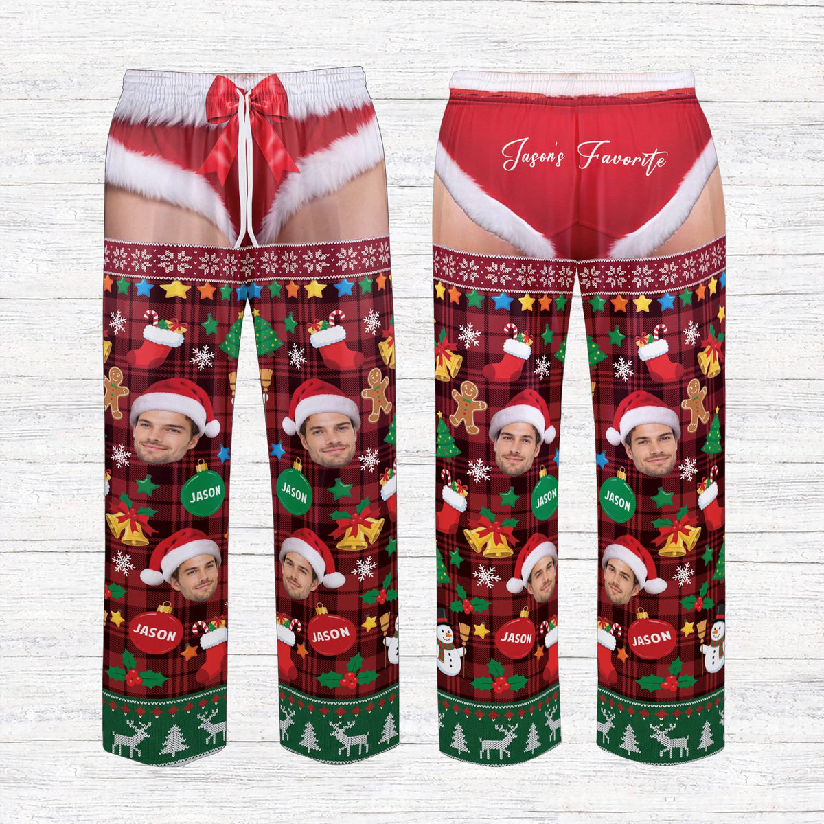 Another front view of the multicolor personalized holiday pajamas
