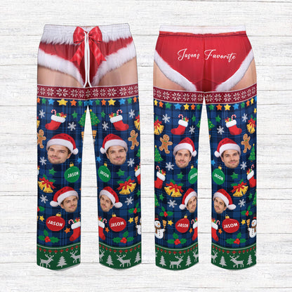 Detailed front view of the multicolor funny naughty Christmas pajama set