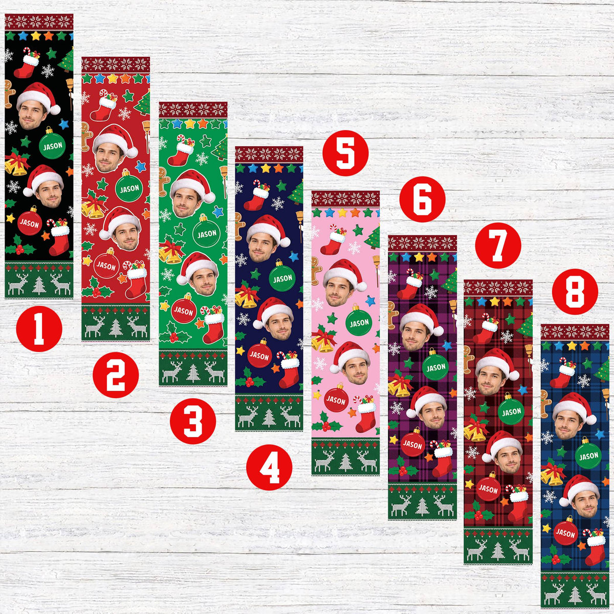 Detailed view of the custom photo and name design on the holiday pajamas