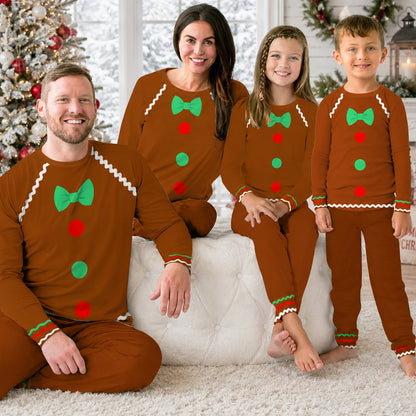 Close-up lifestyle view of the gingerbread pajama set design