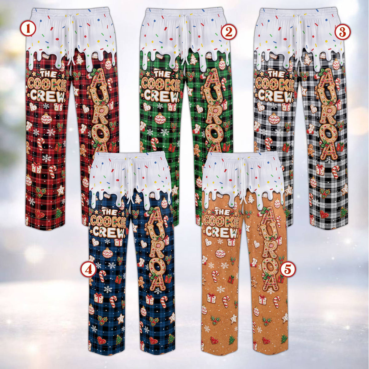 Close up of the personalized gingerbread cookies pajama set top