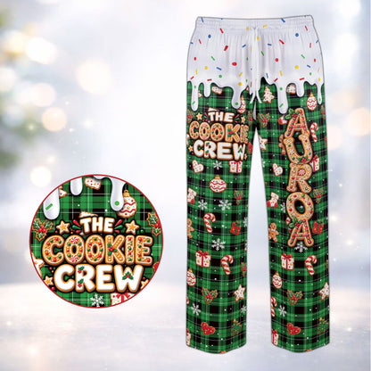 Green version of the matching xmas family pajamas featuring gingerbread and holiday graphics