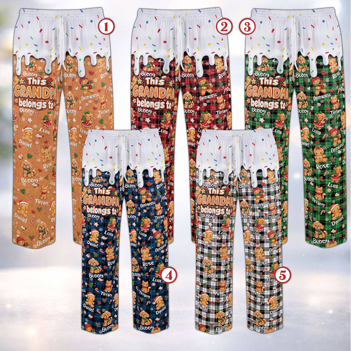 Second lifestyle view showcasing the custom gingerbread pajama set