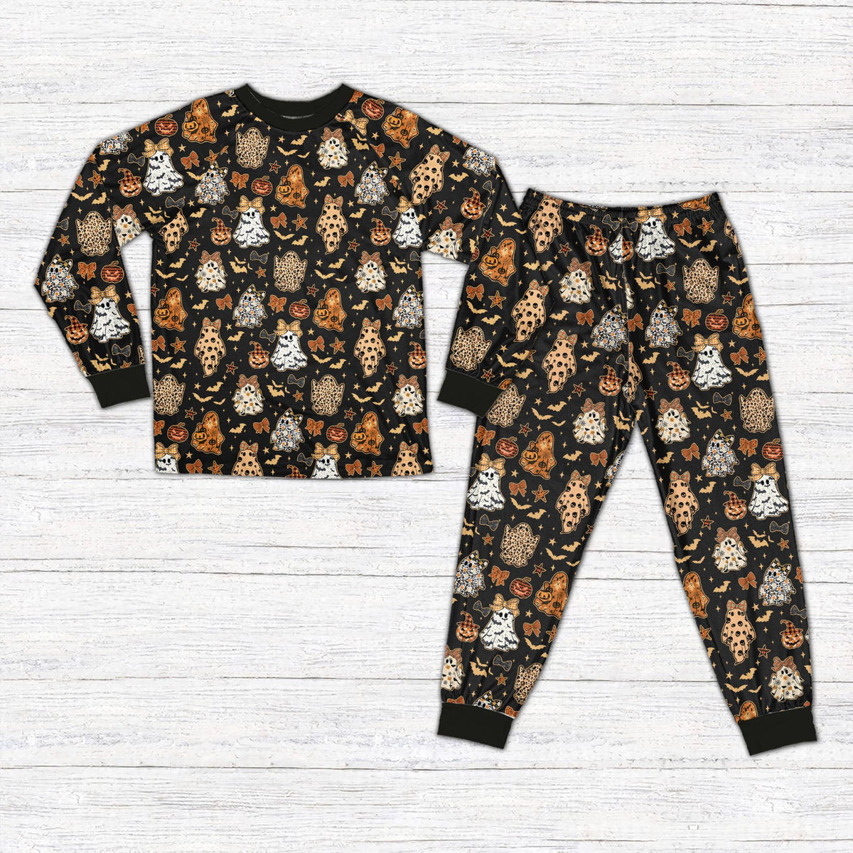 Black halloween pajama set, front view