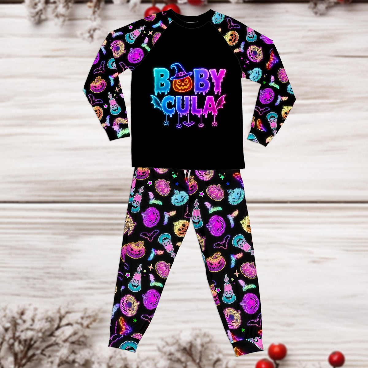 Spooky matching pajama set for the whole family, front view