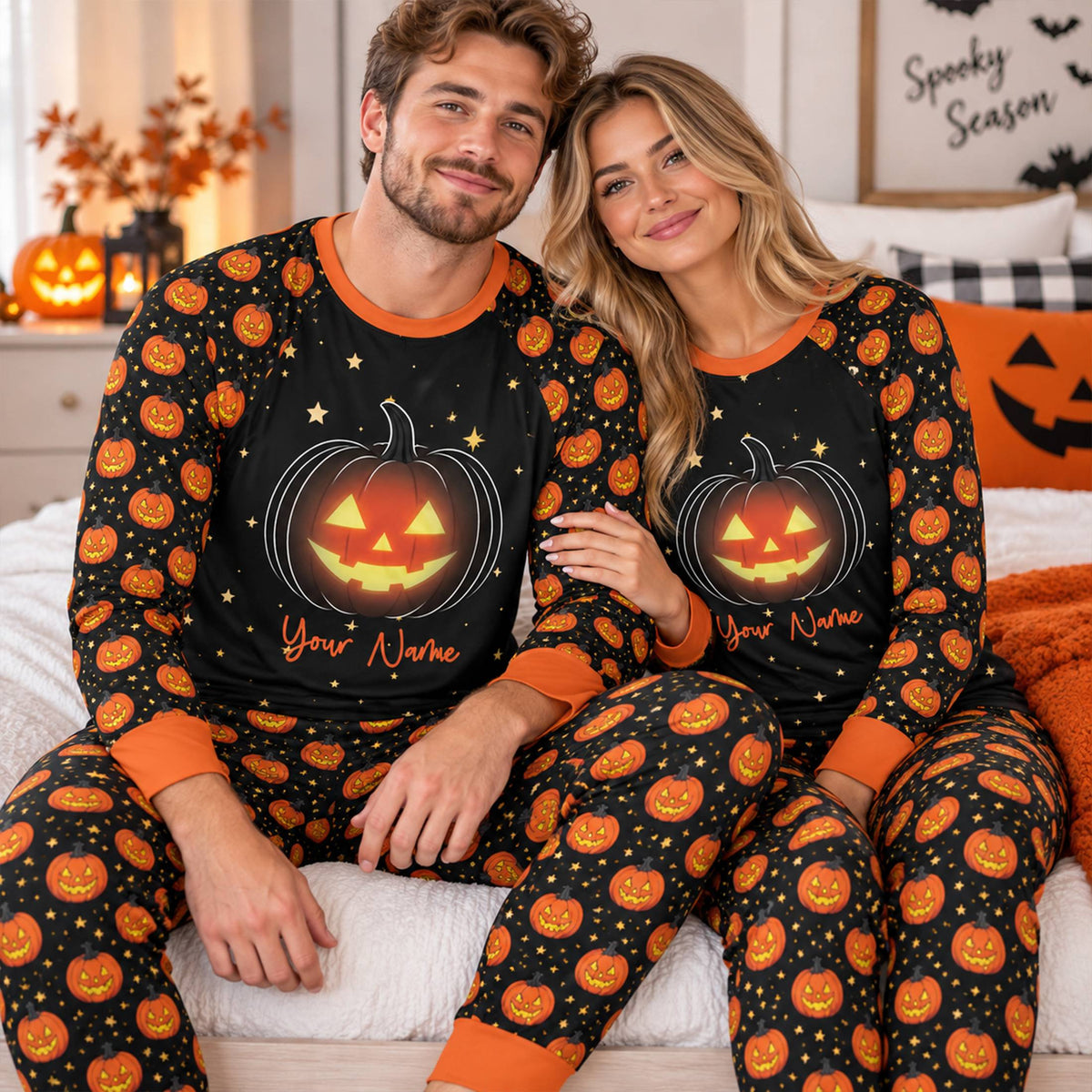 Group wearing matching holiday pajamas for the family, lifestyle view