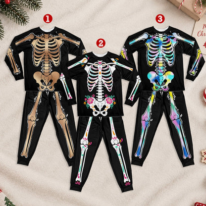 Close-up lifestyle view of the matching family pajama set during Halloween