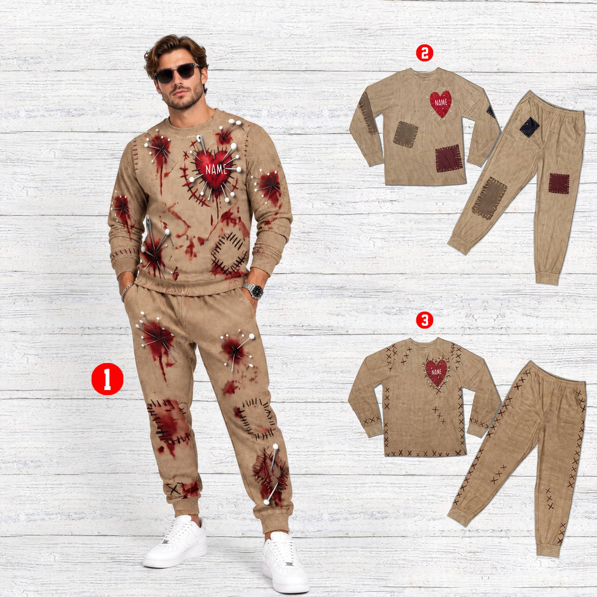 Lifestyle view of a family wearing the matching pajamas family with burlap texture