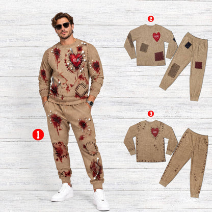 Lifestyle view of a family wearing the matching pajamas family with burlap texture