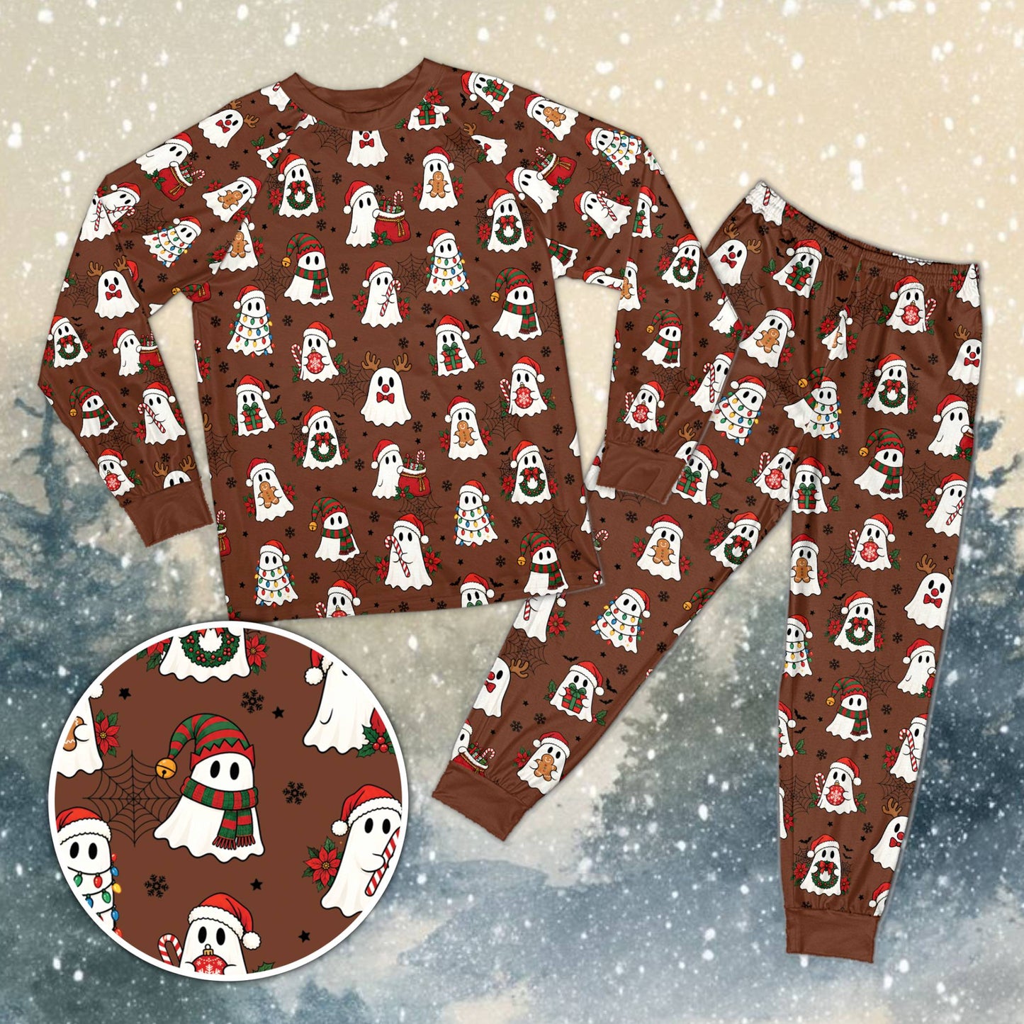 Multicolor view showing the festive ghost and candy cane pattern
