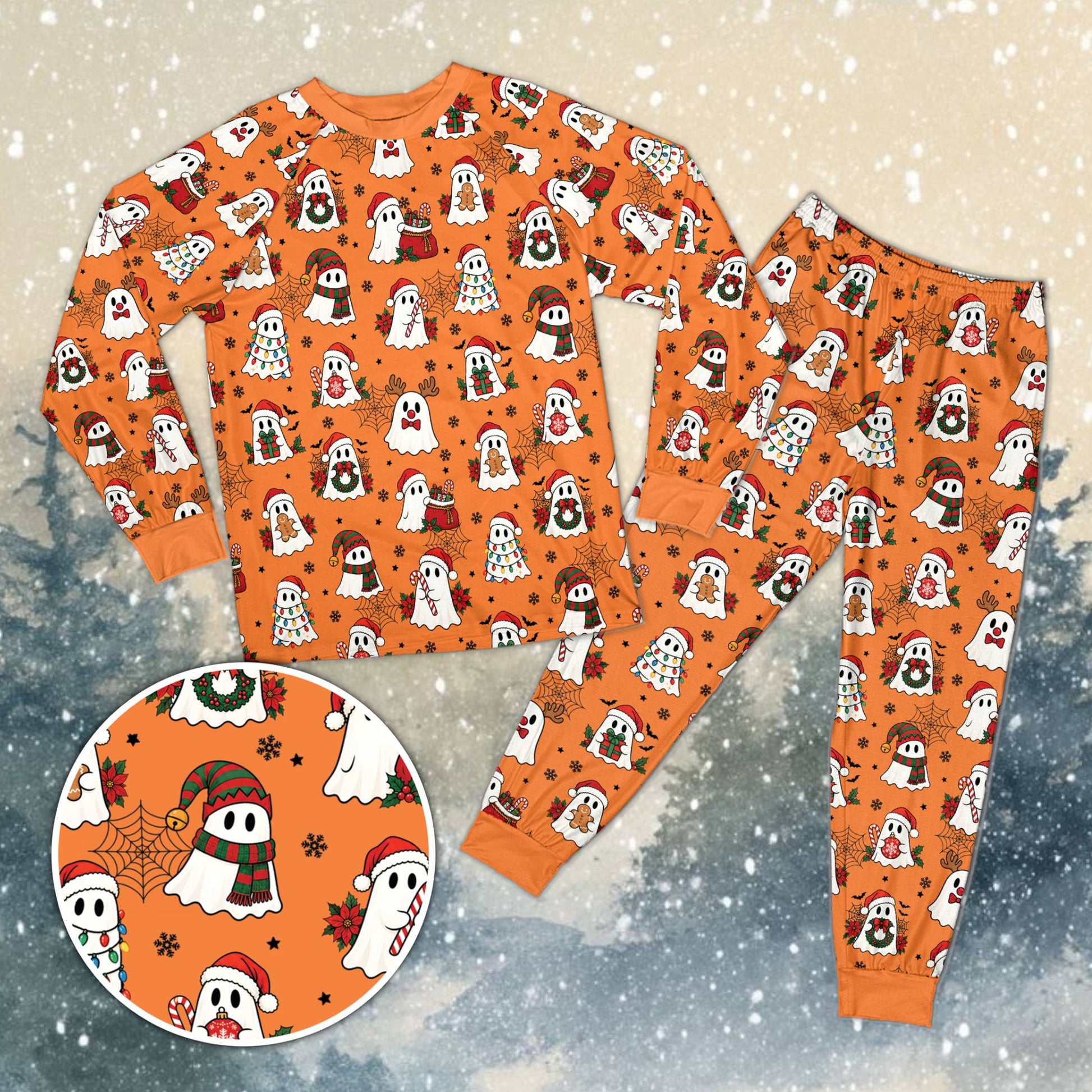Another view of the Halloween Christmas ghost pajama set for families