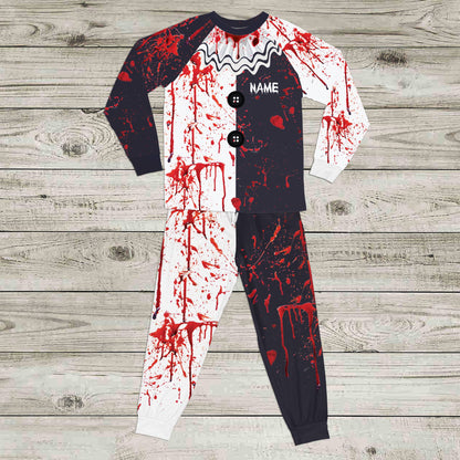 Detailed front view of the creepy blood splattered pajama set