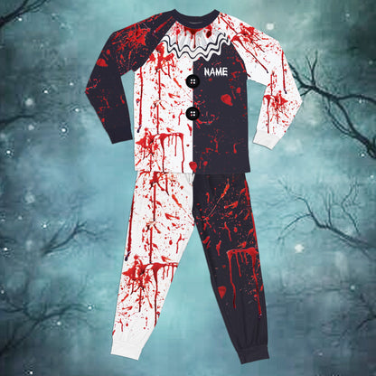 Front view of the halloween clown blood pajama set
