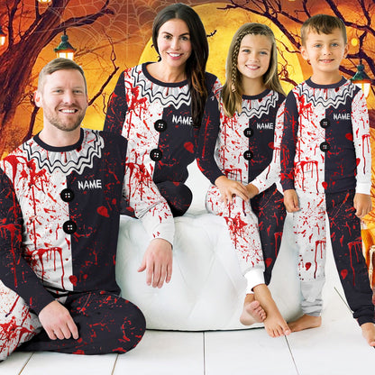 Close-up lifestyle view of the halloween clown blood pajamas