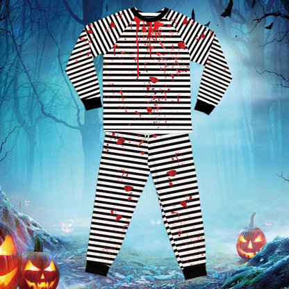 Detailed front view of the blood splatter matching pajamas for family