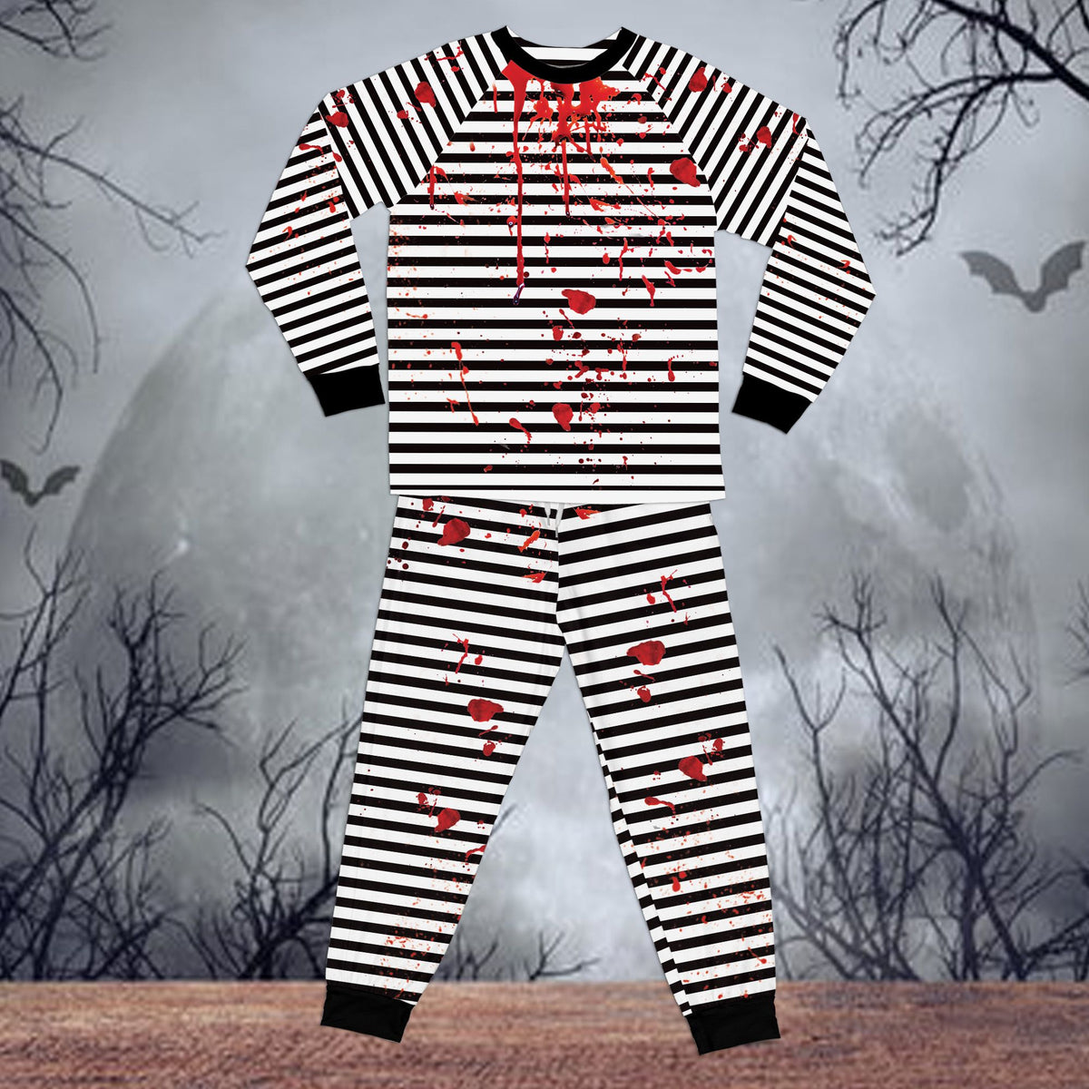Front view of the Halloween horror pajama set matching family outfit