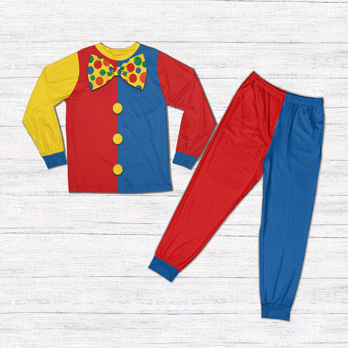 Multicolor matching family halloween pajama set with clown costume design, main view