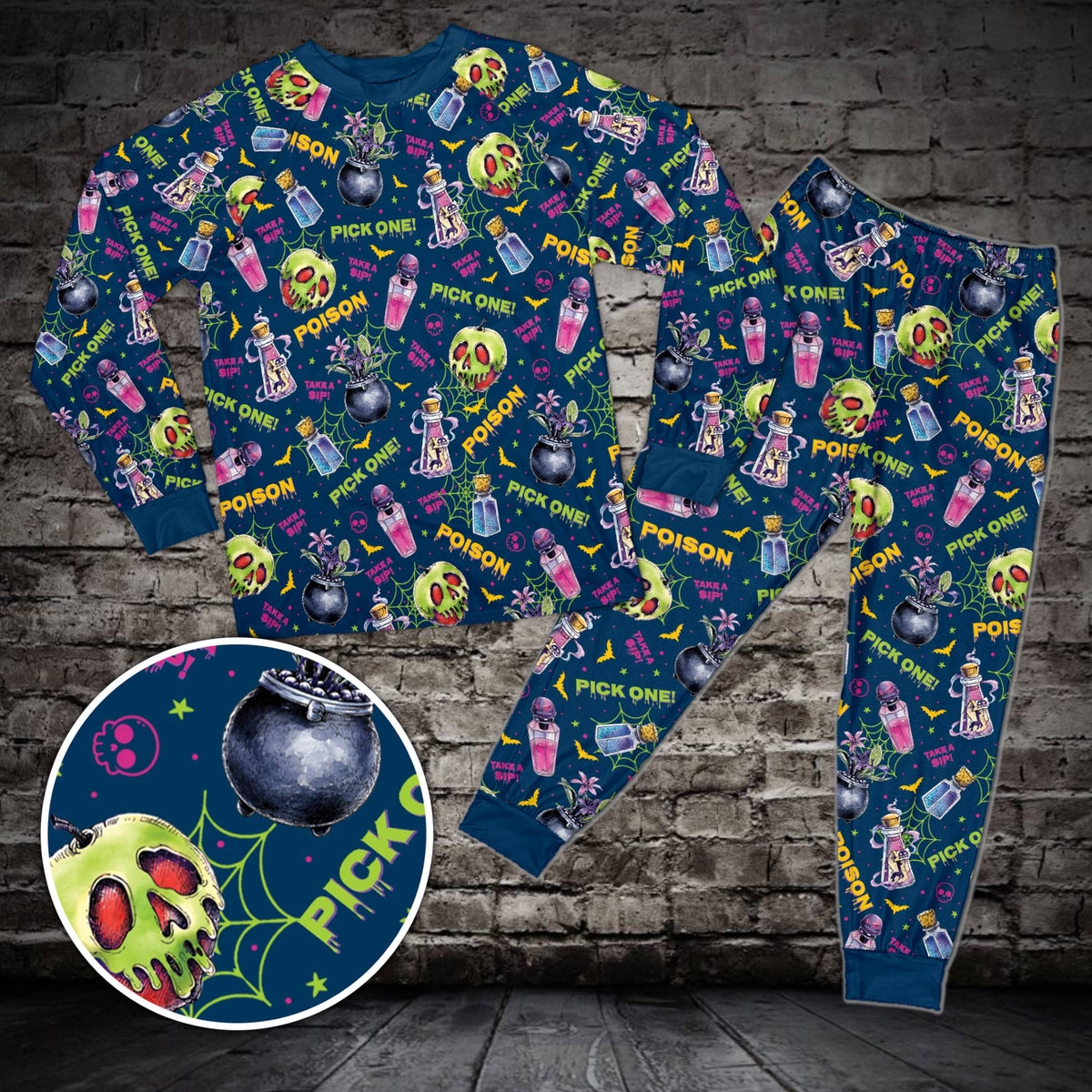 Another front view of the Halloween holiday pajamas with spooky design