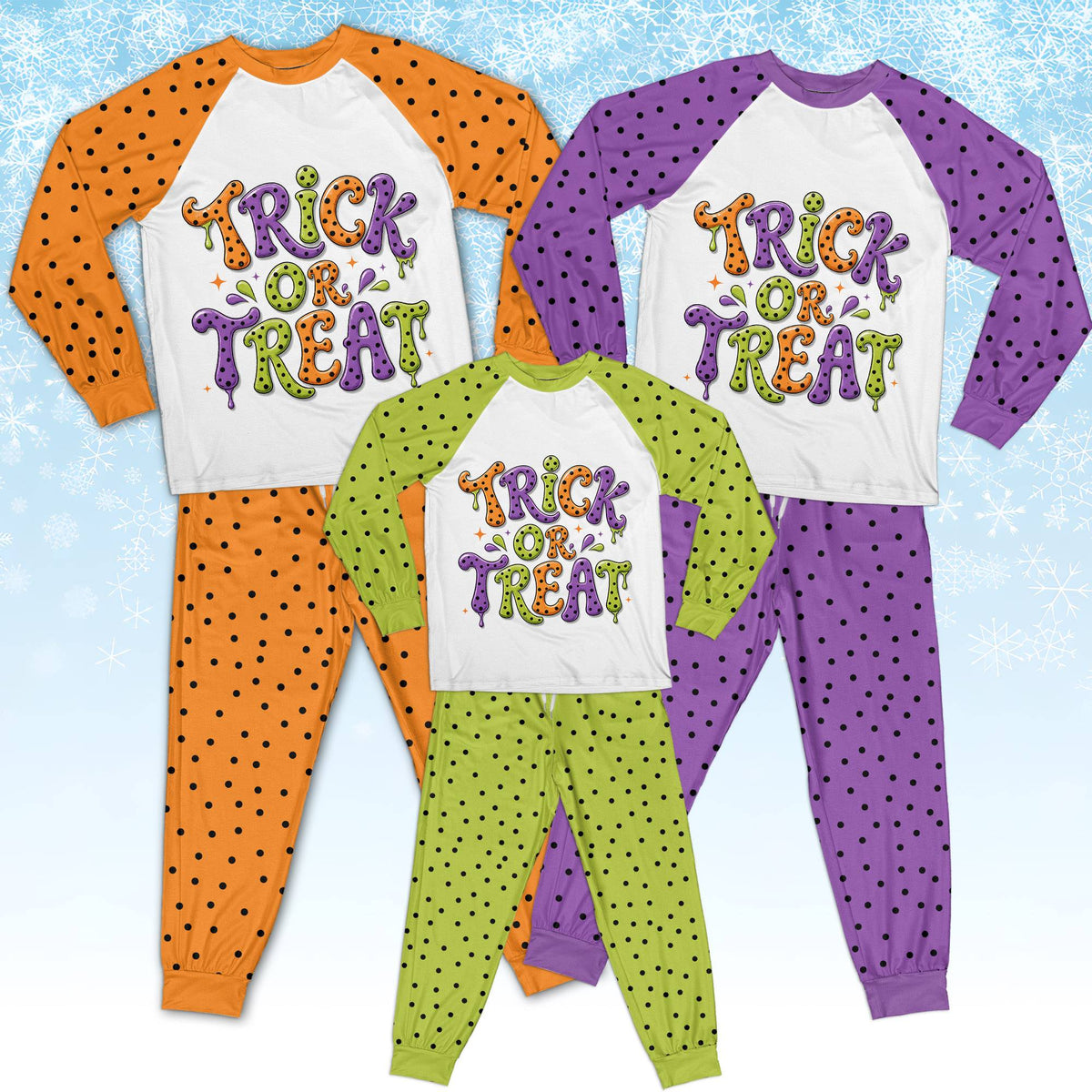 Front view of the Trick or Treat family pajama shirt