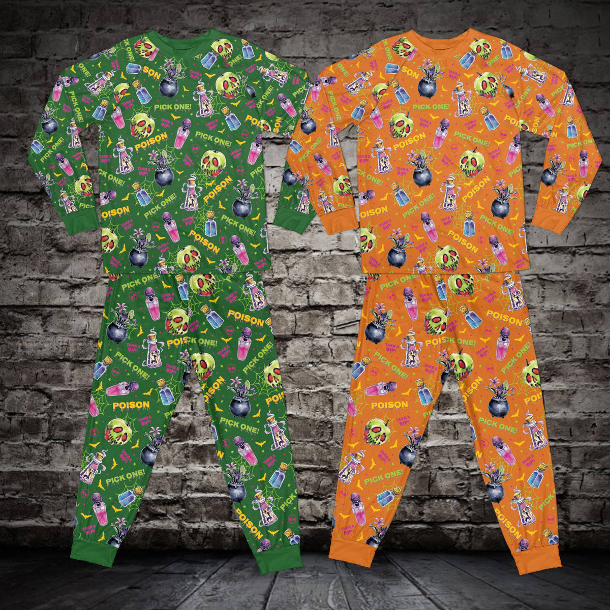 Front view of the Halloween matching family pajamas