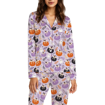 Close-up front view of the light purple halloween pajama top