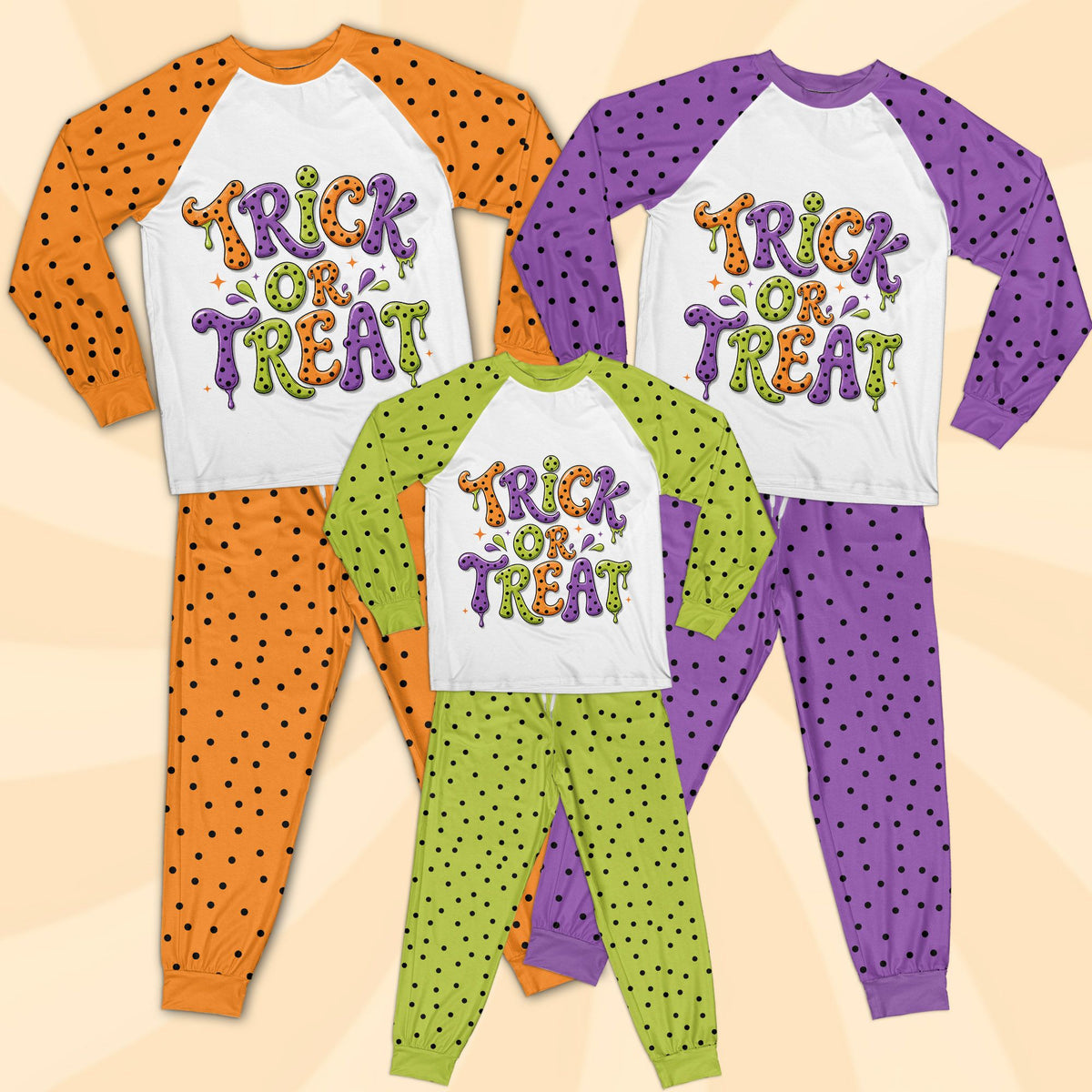 Detailed front view of the Halloween raglan pajama top