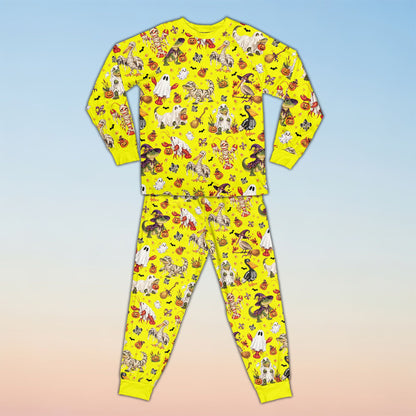 Detailed front view of the personalized Halloween holiday matching pajamas