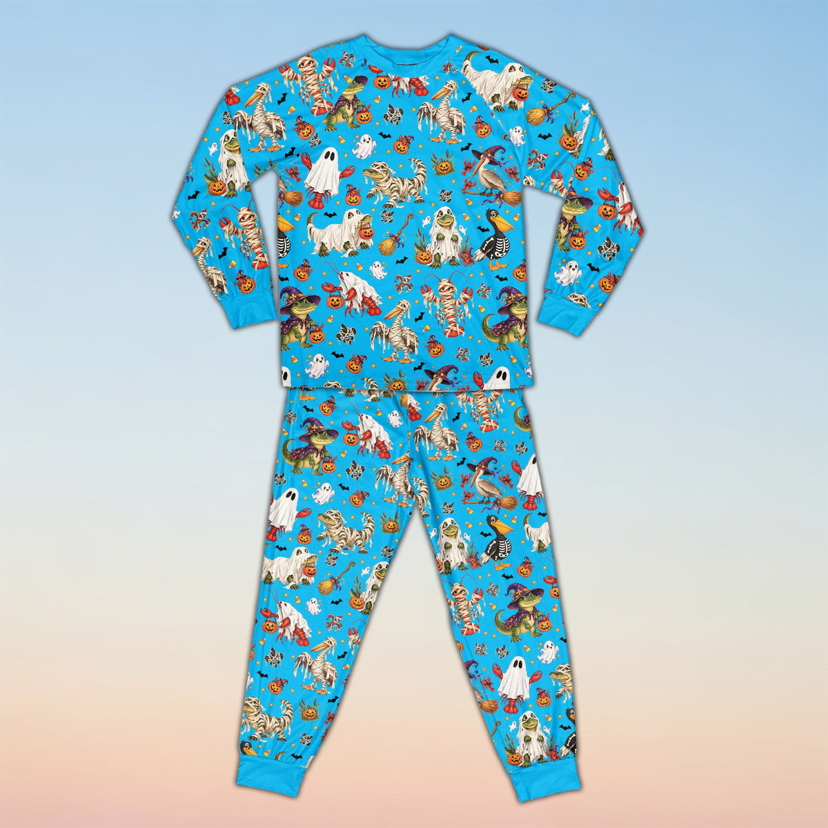 Front view of the Halloween printed pajama pants