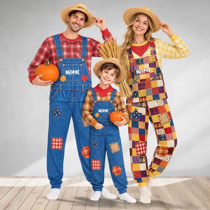 Lifestyle view of family matching outfits wearing the halloween pajama set