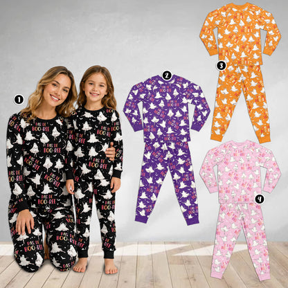 Multicolor matching holiday pajamas family lifestyle view
