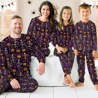 Third lifestyle view highlighting the comfort of the musical skeleton pajama set