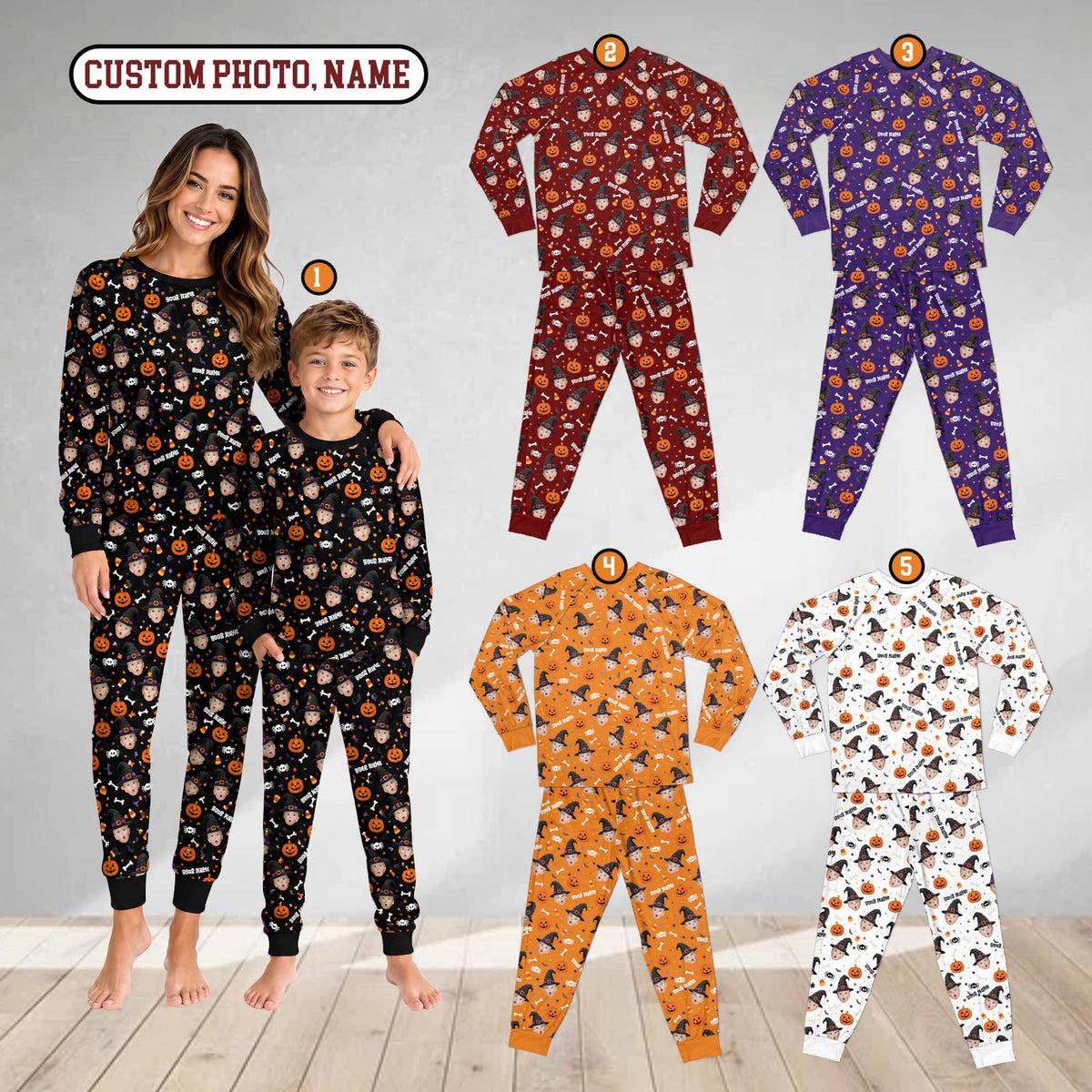 Lifestyle view of people wearing the multicolor matching family holiday pajamas