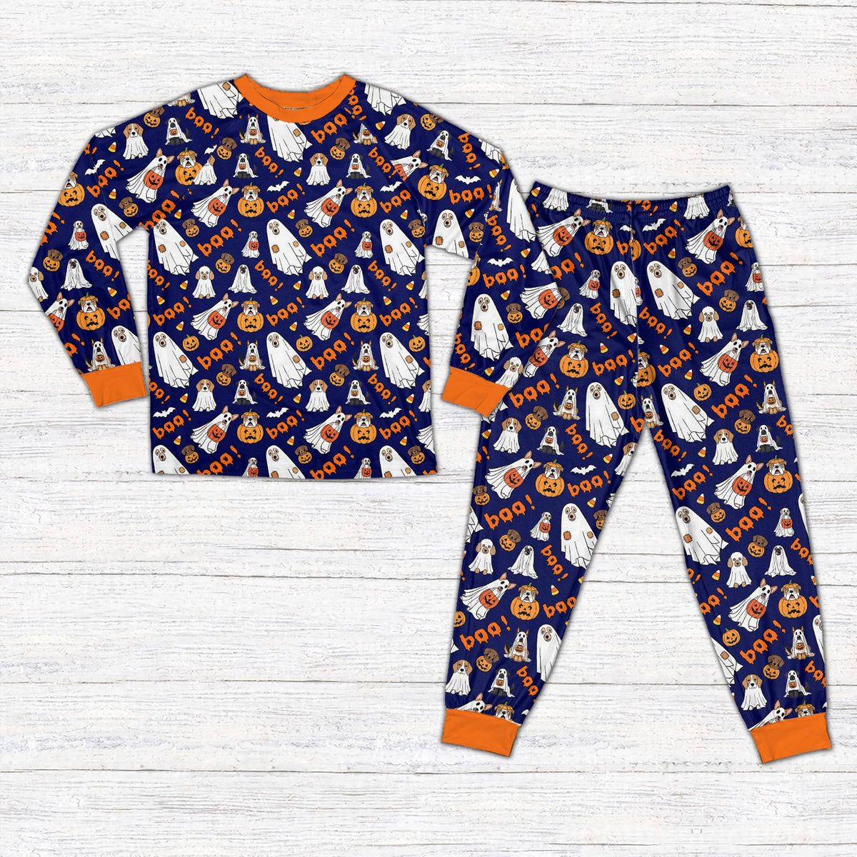 Navy background family holiday matching pajamas front view