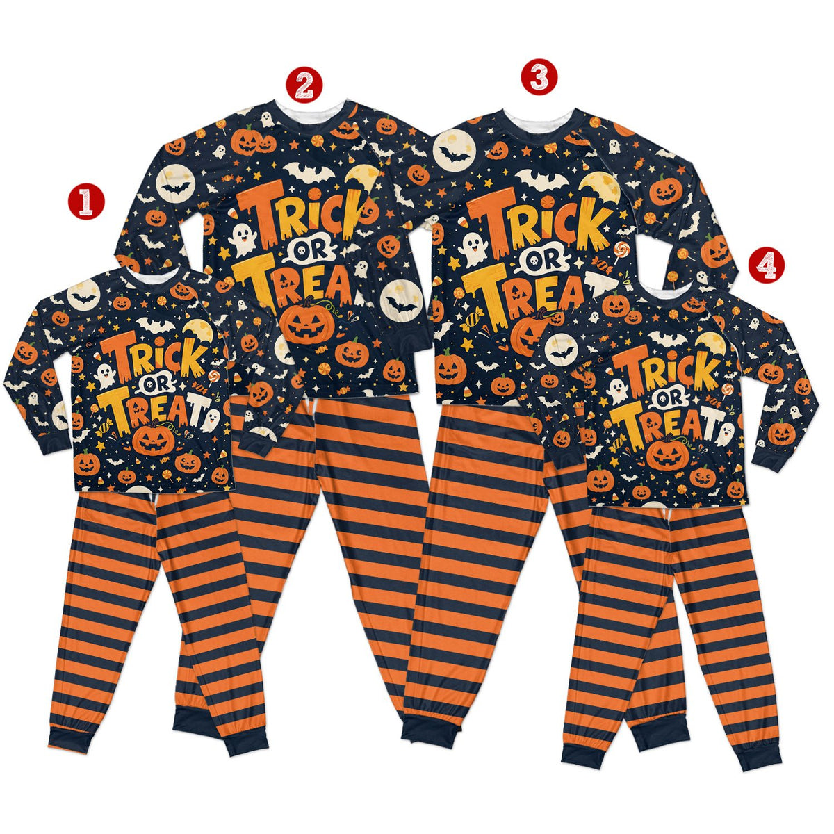 Halloween pajama set matching family trick or treat front view